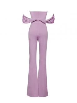 Miss Circle Sherlyn Mauve Off Shoulder Flared Crepe Jumpsuit New In