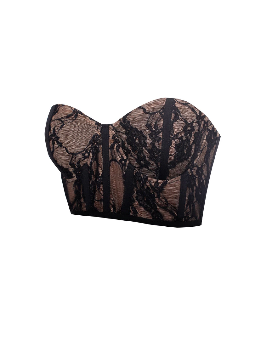 Miss Circle New Romantics Stretch Black Lace Cropped Top Tops