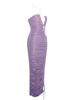 Miss Circle Parris Purple Cutout Ruched Chiffon Maxi Dress Dresses