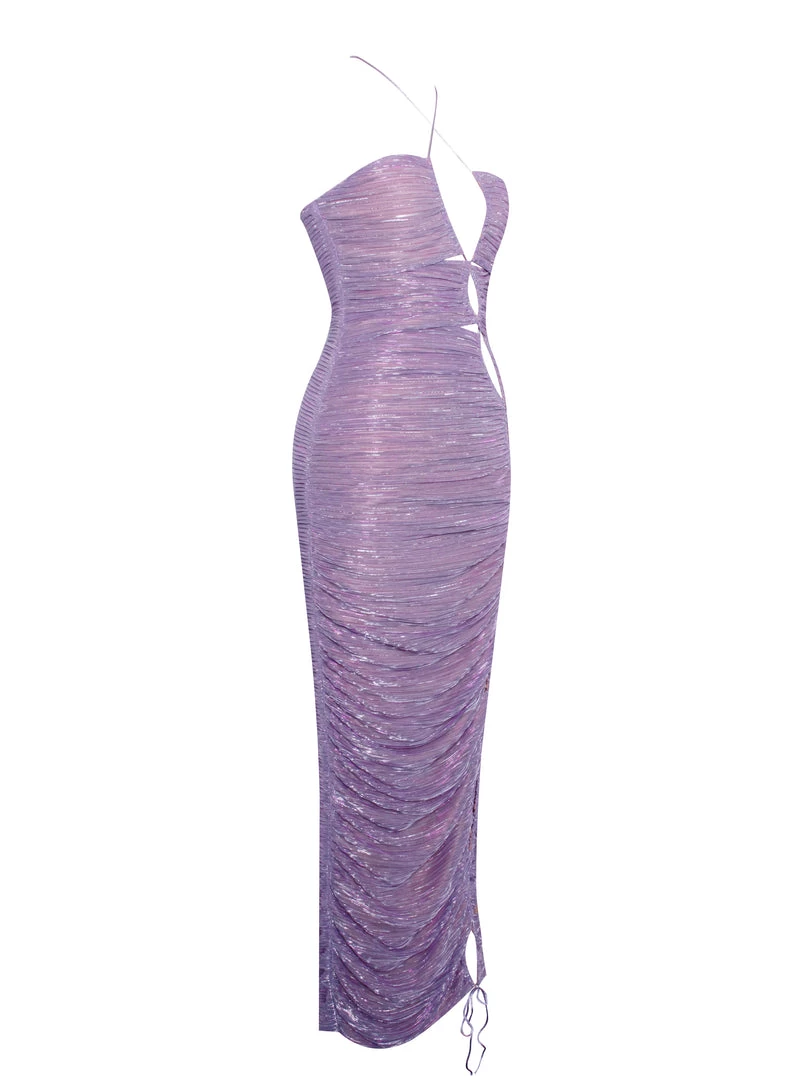 Miss Circle Parris Purple Cutout Ruched Chiffon Maxi Dress Dresses