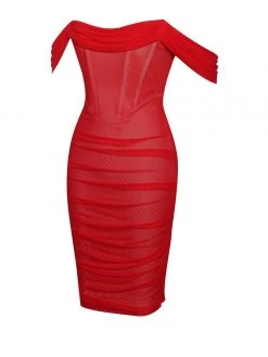 Miss Circle Weslee Red Off Shoulder Mesh Corset Dress