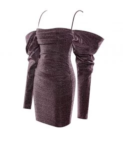 Miss Circle Yulisa Rose Gold Metallic Puff Sleeve Dress Dresses