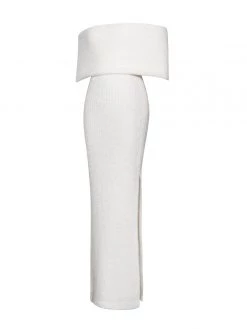 Miss Circle Yuliana White Off Shoulder Long Sweater Dress With Foldover Neckline Dresses