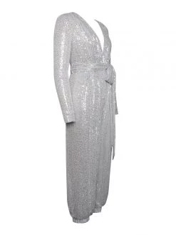 Miss Circle Tasha Silver Sequin Jumpsuit With Waist Tie