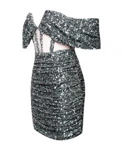 Miss Circle Corsets Weston Silver Sequin Off Shoulder Corset Dress