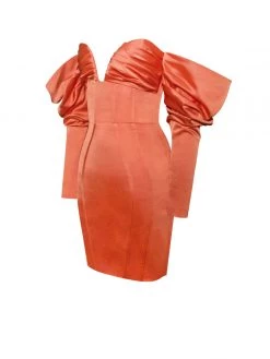 Miss Circle Zoya Orange Puff Sleeve Corset Satin Dress Corsets