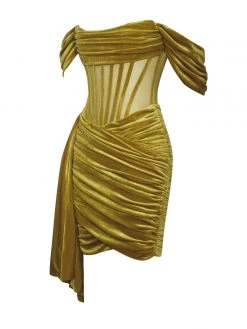 Miss Circle Irisa Gold Draping Off Shoulder Corset Dress Corsets