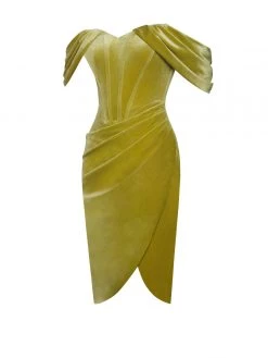 Miss Circle Corsets Omaria Gold Velvet Off Shoulder Corset Dress