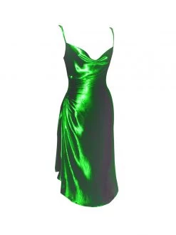 Miss Circle Dresses Montego Green Satin Side Slit Dress