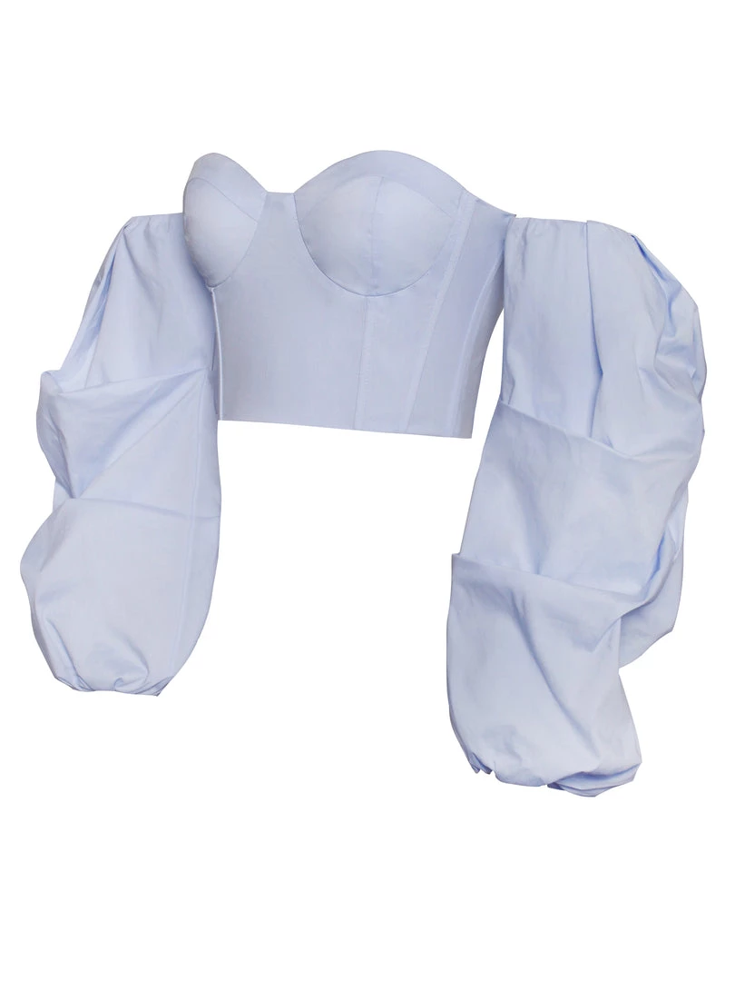 Miss Circle Corsets Kalani Blue Puff Sleeve Corset Top