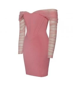 Miss Circle Zofia Salmon Pink Off Shoulder Mesh Sleeve Corset Dress Corsets