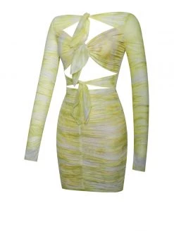 Miss Circle Dresses Sonia Yellow Print Mesh Long Sleeve Dress