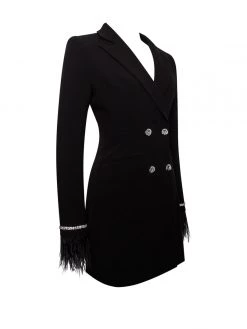 Miss Circle Quilla Black Feather Crystal Sleeve Backless Blazer Dress