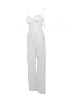 Miss Circle Sarina White Satin Corset Jumpsuit Corsets