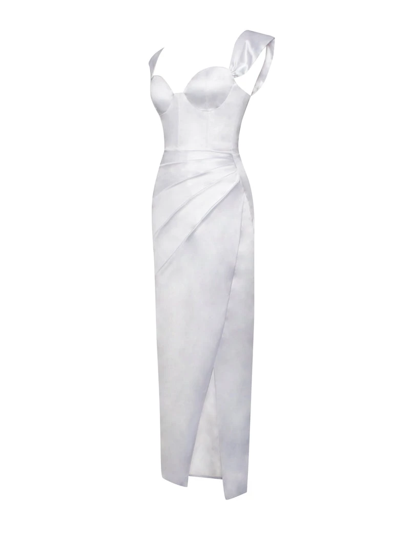 Miss Circle Corsets Zarah White High Slit Corset Satin Dress