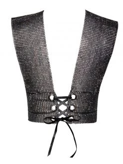 Miss Circle Best Sellers Rhinestone Eyes Fishnet Crystal Deep V Crop Top