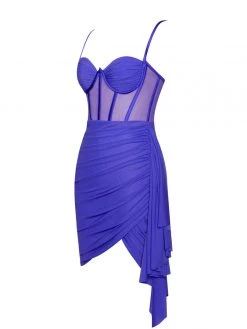 Miss Circle Corsets Yolie Royal Blue Ruched Draping Mesh Corset Dress