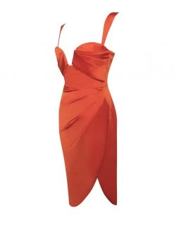 Miss Circle Dresses Lilian Poinciana High Slit Satin Dress