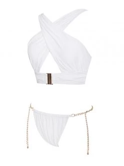 Miss Circle Divine White Thong Bikini Bottom With Chain