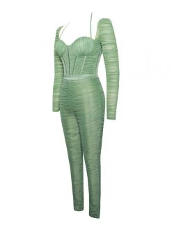 Miss Circle Corsets Quiana Basil Ruched Mesh Corset Jumpsuit