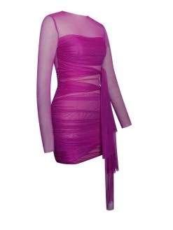 Miss Circle Gillian Fuchsia Long Sleeve Mesh Dress