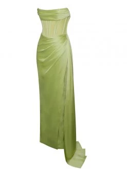 Miss Circle Corsets Prisa Lime High Slit Satin Corset Gown