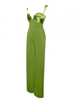 Miss Circle Sale Onika Olive Satin And Crepe Jumpsuit
