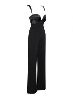 Miss Circle Sale Onika Black Satin And Crepe Jumpsuit