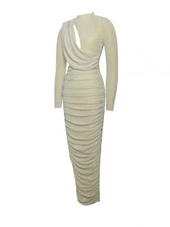 Miss Circle New In Payson Pale Yellow Long Sleeve Metallic Jersey Cutout Dress