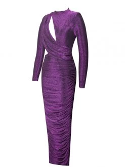 Miss Circle Payson Purple Long Sleeve Metallic Jersey Cutout Dress Dresses