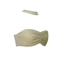 Miss Circle Xola Pale Yellow Halter Neck Metallic Jersey Top New In