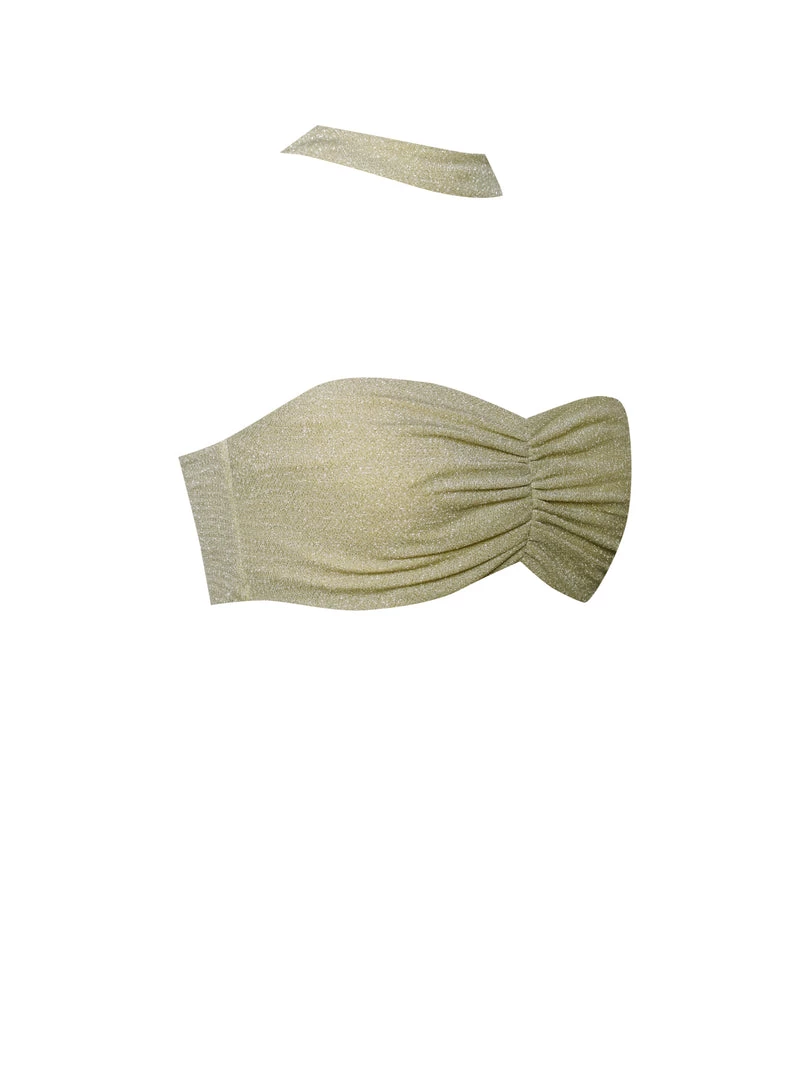 Miss Circle Xola Pale Yellow Halter Neck Metallic Jersey Top New In