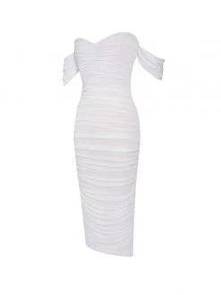 Miss Circle Quenby White Off Shoulder Mesh Maxi Dress