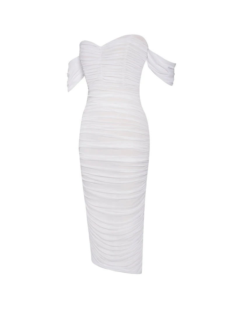 Miss Circle Quenby White Off Shoulder Mesh Maxi Dress