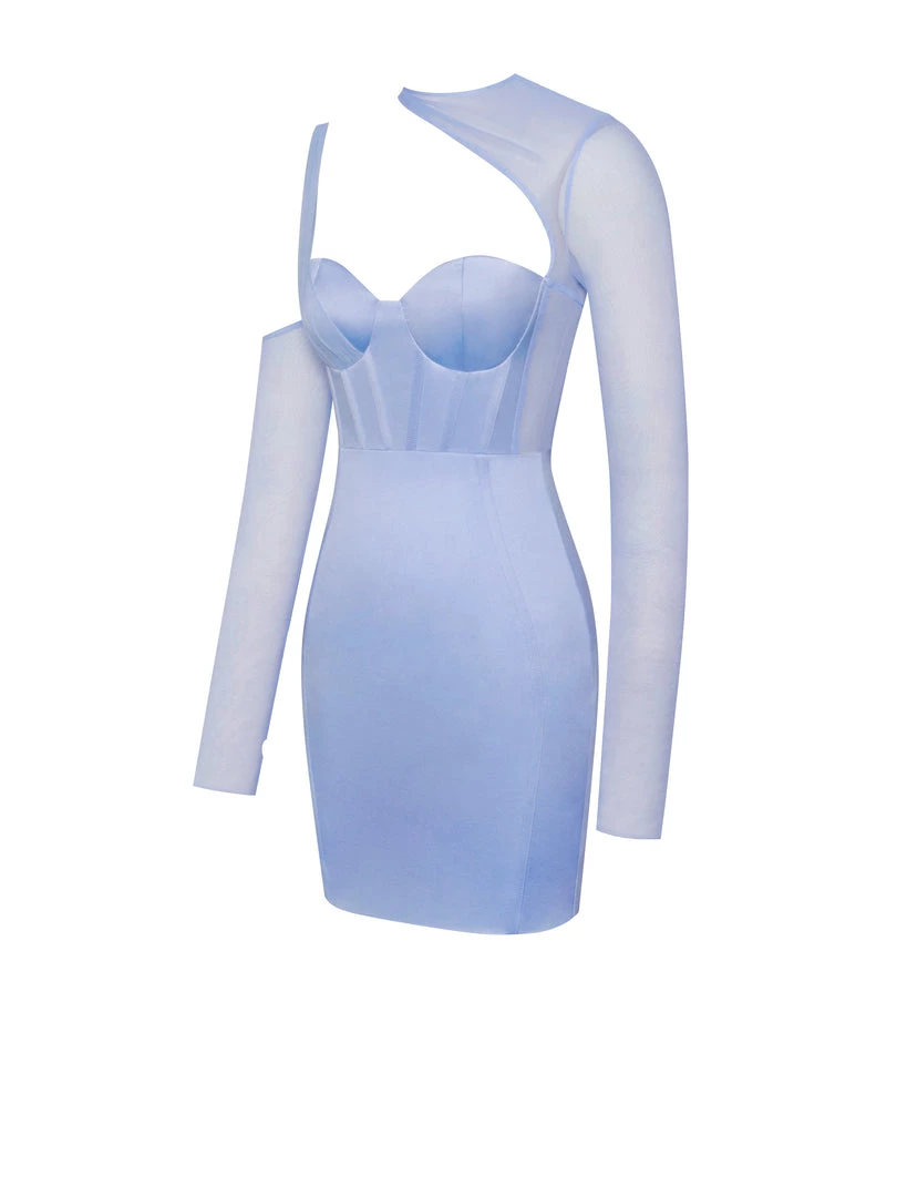 Miss Circle Everlee Baby Blue Mesh Sleeve Satin Corset Dress Corsets