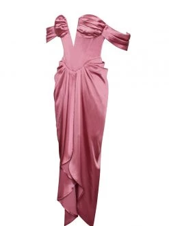 Miss Circle Corsets Xophia Mauve Pink Off Shoulder Satin Corset High Slit Dress