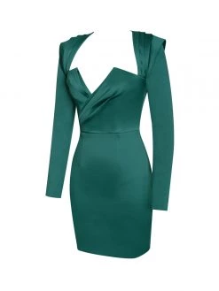 Miss Circle Dresses Faye Emerald Green Long Sleeve Satin Dress