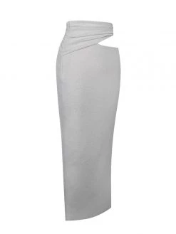 Miss Circle Bottoms Toira Silver Metallic Jersey Cutout Skirt