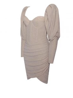 Miss Circle Evita Egg White Puff Sleeve Ruched Corset Dress