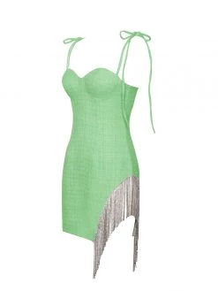 Miss Circle Rosie Green Tweed Crystal Fringe Dress