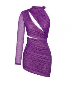 Miss Circle Alaya Dahlia Mesh Crystal One Sleeve Cutout Dress