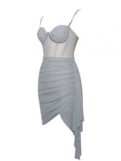 Miss Circle Corsets Yolie Grey Ruched Draping Mesh Corset Dress
