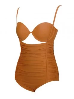 Miss Circle Swim Collection Lira Tan Ruched One Piece Swimsuit