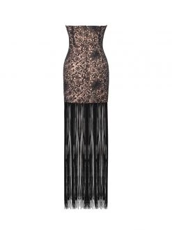 Miss Circle Become The One Black Lace Long Fringed Strapless Dress New In