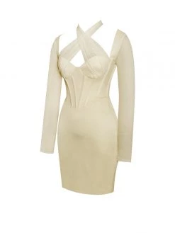 Miss Circle Jocelynn Ivory Satin Mesh Long Sleeve Corset Dress Corsets