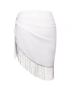 Miss Circle Quill White Cover Up With Crystal Fringe
