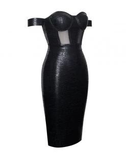 Miss Circle New In Irreplaceable Off Shoulder Black Metallic Bandage Dress