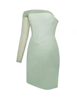 Miss Circle Uma Mint Sheer Mesh Sleeve Crepe Corset Dress