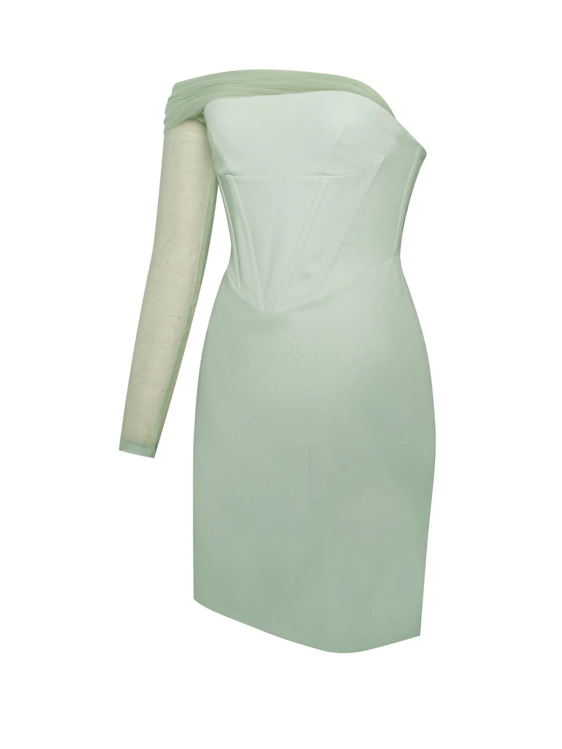 Miss Circle Uma Mint Sheer Mesh Sleeve Crepe Corset Dress