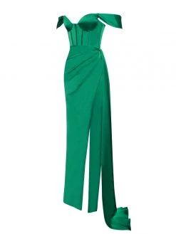 Miss Circle Corsets Zayda Green High Slit Corset Satin Gown
